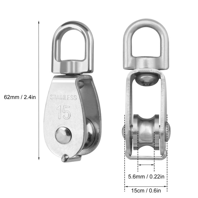 GENHAKON 18 PCS M15 Stainless Steel Crane Pulley Blocks with Swivel Hooks, Anti-Rust, Durable Single Pulley Block, Reliable Lifting and Towing Wheels for Wire Rope, Camping, Hiking, and More by - Image 2